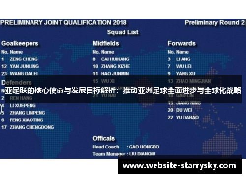 亚足联的核心使命与发展目标解析：推动亚洲足球全面进步与全球化战略
